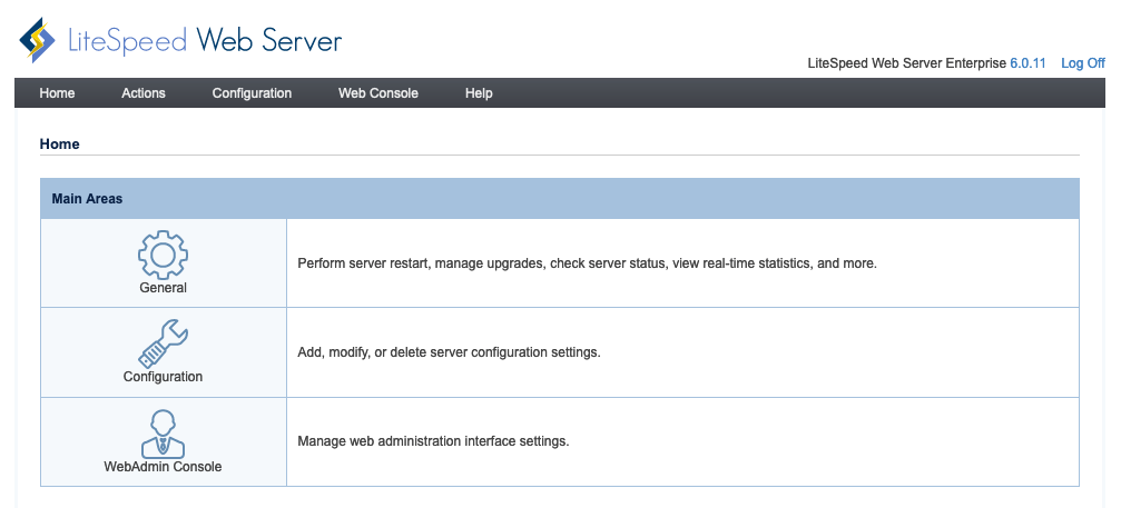 Screenshot of LiteSpeed WebAdmin Console